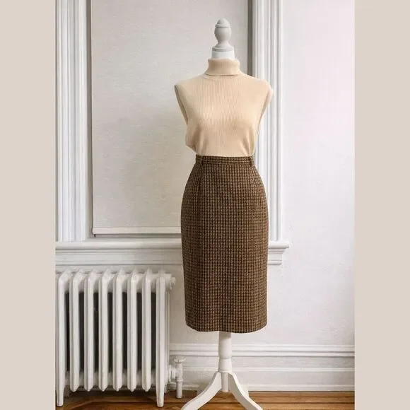 Vintage Pendleton Knockabouts Wool Houndstooth Pencil Skirt Size 12 Made USA - Picture 1 of 7